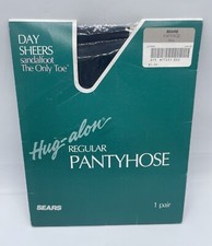 Vintage USA Sears Hug-Alon Pantyhose Regular Average Navy Sandlefoot Toe NIP