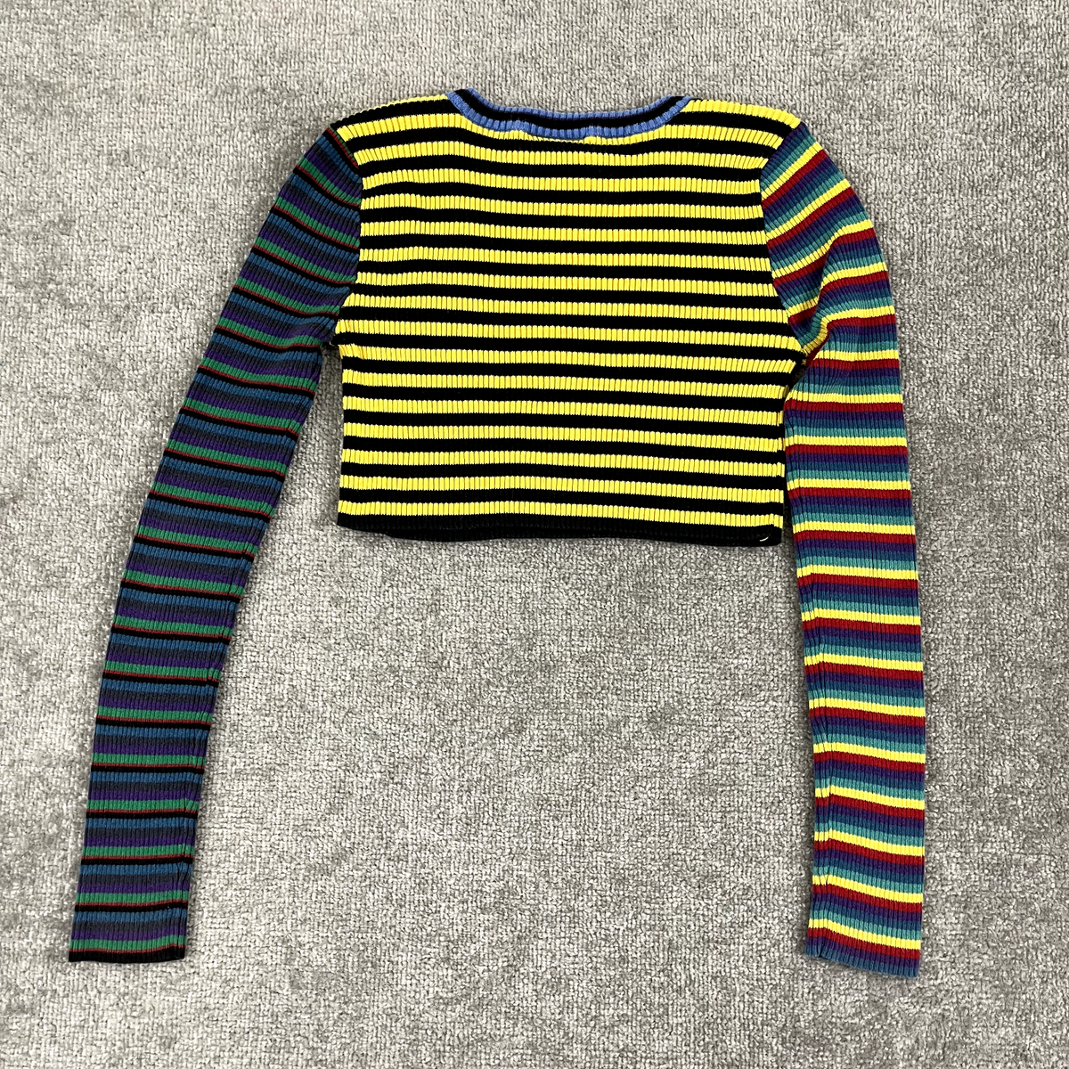 UNIF Top Womens Digit Cropped Long Sleeve Top Y2K Striped Sweater 