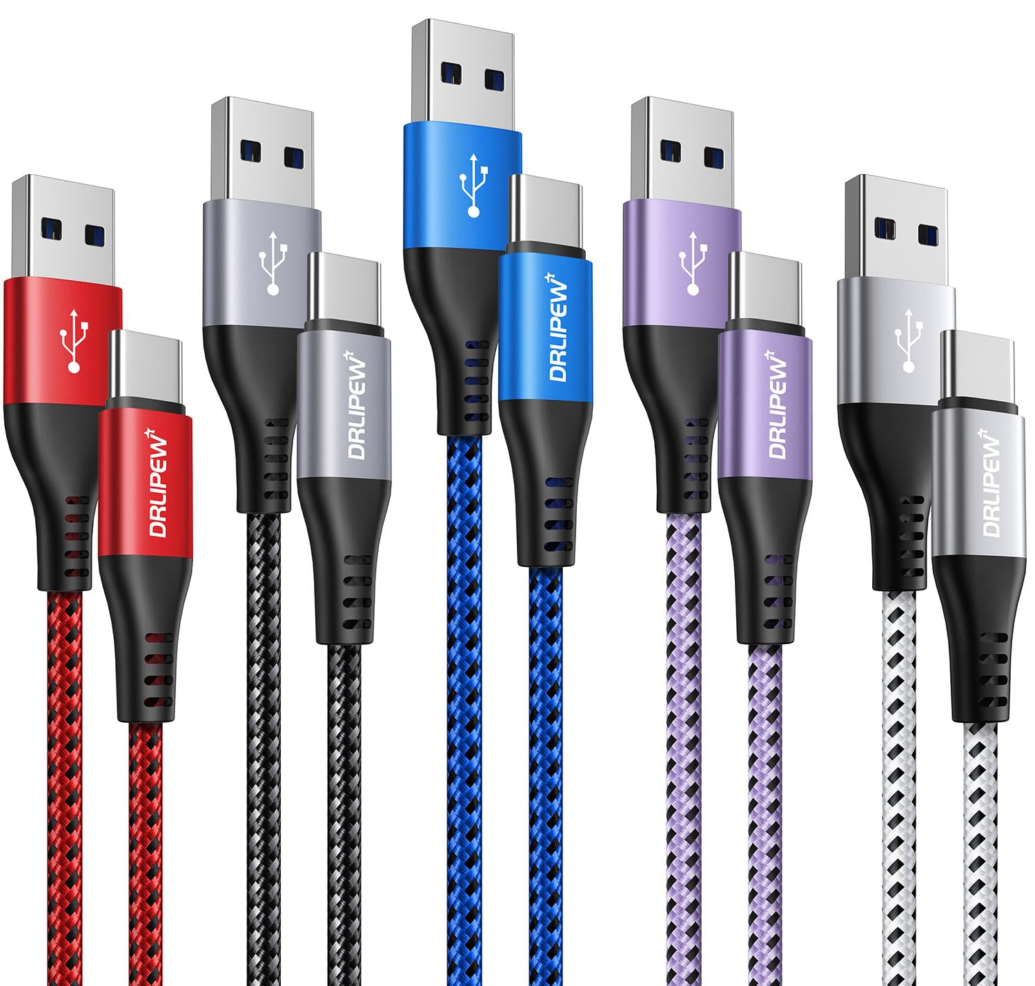 6ft USB C to USB A Fast Charging Cable 5-Pack for Android Devices-image