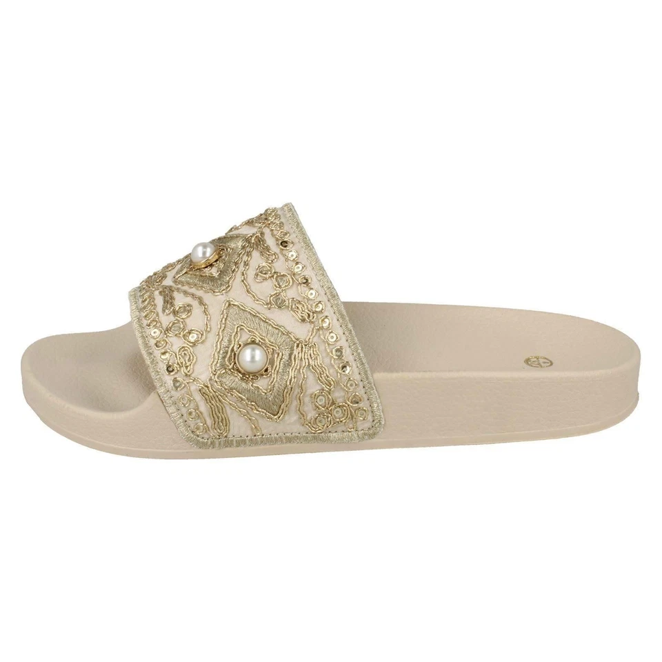 Mujer Beige / Negro Spot On Cuentas Deslizables Zapatos sin Talón : F0R0088 - Imagen 3 de 4