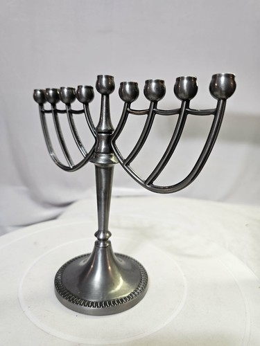 Hanukkah Chanukah Pewter Color Metal Menorah Israel- A48 - Picture 3 of 7