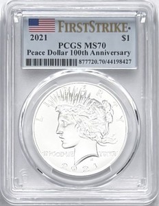 2021 SILVER PEACE DOLLAR PHILADELPHIA 100TH ANNIVERSARY FIRST STRIKE PCGS MS70