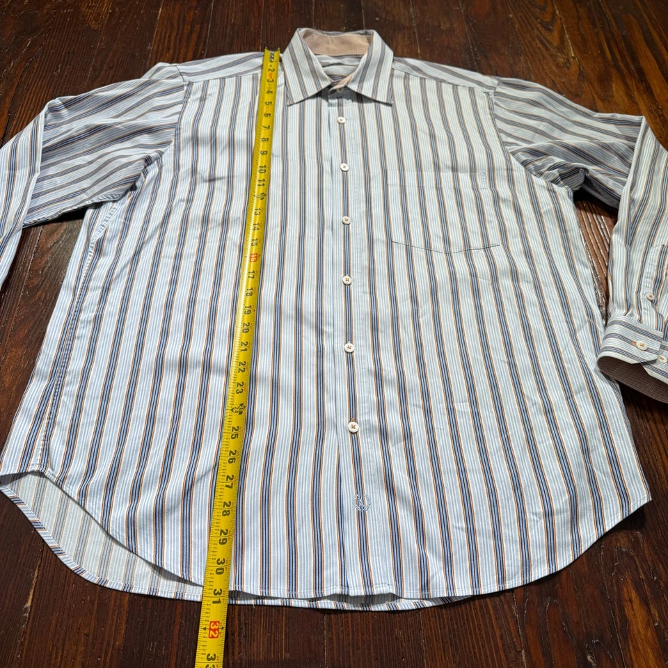 Bugatchi Uomo Shirt Mens Large Blue Striped Flip Cuffs Long Sleeve - Image 3 of 4