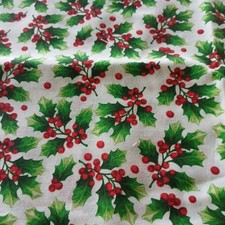 Holly Fabric 44x42" 1 Yd CP28182 Christmas Holidays Cotton White Red Green