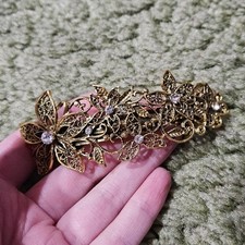Boutique Retro Style Gold-Tone Mixed Metal Rhinestone Floral Hair Clip