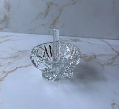 Vintage Cut Glass Ring Stacker Trinket Dish Vanity Jewellery Holder Clear Glass