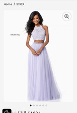 Sherri Hill 51924 Size 2- Black 2-Piece Halter Backless Lace Chiffon Gown- BLACK