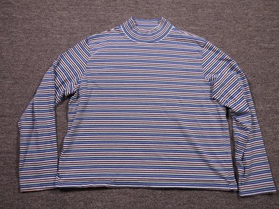 LL Bean Shirt Womens Large Multicolor Stripe Mock Neck Long Sleeve Top Cotton