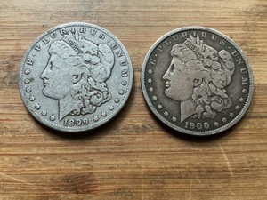 US Morgan Silver Dollars 2 coins circulated details Pre 1904 Lot F2