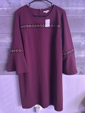 Catherines 1964 Burgundy Shift Dress Gold Eyelet Trim Size XL