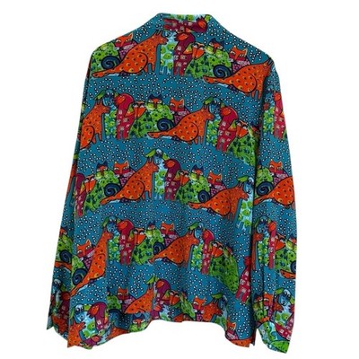 Nicole Taylor Vntg Cat Dog Silk Multicolor Beaded Whimsical Blouse Women s 3X