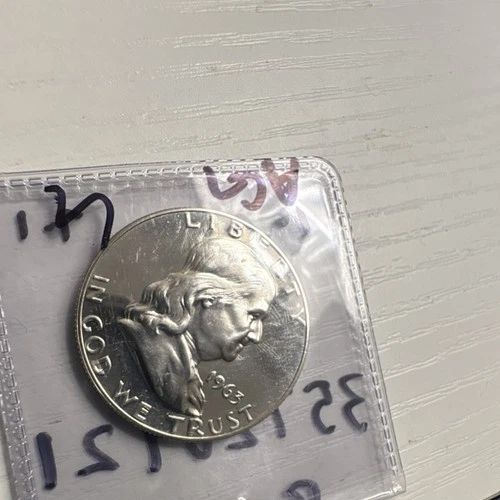 1963 Franklin Half Dollar Uncirculated Silver Coin 50C 0.9 Fineness