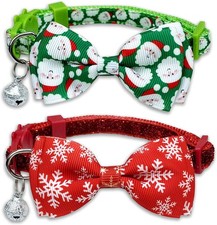 2 Pack Christmas Cat Collar with Bow Tie and Bell, Kitty Kitten Santa Claus and