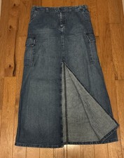 VTG 90s Polo Jeans Co Ralph Lauren Denim Cargo Maxi Skirt Sz 8 Y2K Flag