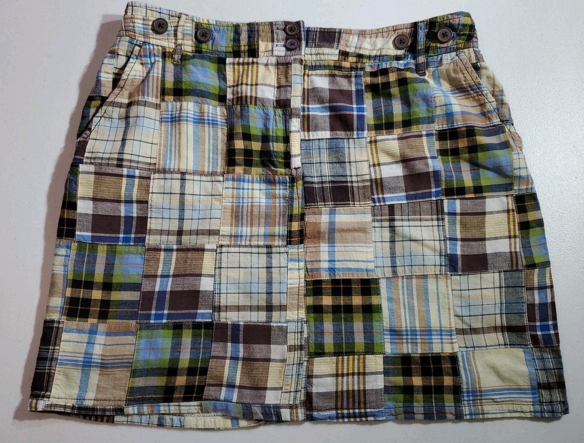 Upcycled Madras Patchwork Mini Skirt Multicolor P… - image 1