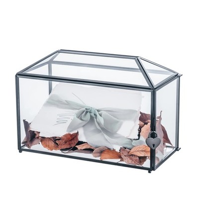 NCYP Wedding Glass Card Box with Slot and Lock for Wishing Well, Keepsake, En...