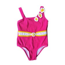 Betsey Johnson Girls Pink Textured Floral One Piece Swimsuit Size 4