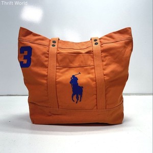 Polo Ralph Lauren Orange Canvas Big Pony Tote Bag Large Blue Embroidery