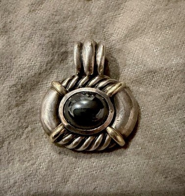 David Yurman Albion Silber 14k Gold Hämatit geflochtenes Kabel Charm Verstärker Anhänger