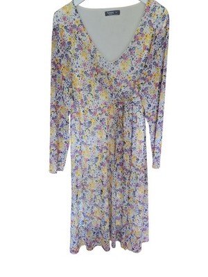 Muskat Blumen Kleid Langarm V-Ausschnitt Bunt Frühling Sommer Lang Uk 18