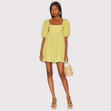 Show Me Your Mumu Mini Dress Green Smitten Babydoll Square Neck Striped Medium