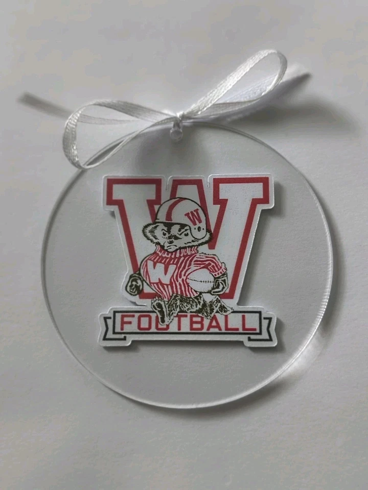 Wisconsin Badgers Ornament Clear Round Acrylic NCAA Football - Image 2 of 2
