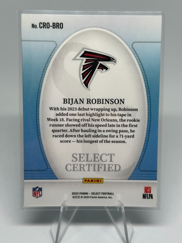 2023 Panini Select Bijan Robinson Select Certified Insert Rookie RC - Picture 2 of 2