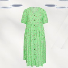 Ex Women's Plus Size Floral Print Smock Midaxi Dress in Green