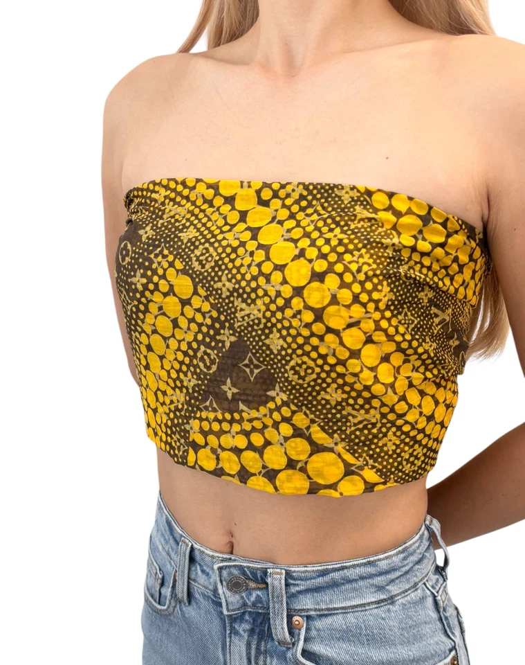 LOUIS VUITTON Vintage LV Logo Monograma Bufanda Envoltura Chal Accesorio Punto Amarillo Foto 2 de 4