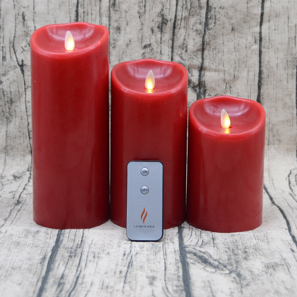 Luminara Moving Flame Flickering Pilllar LED Red Candles with Timer eBay