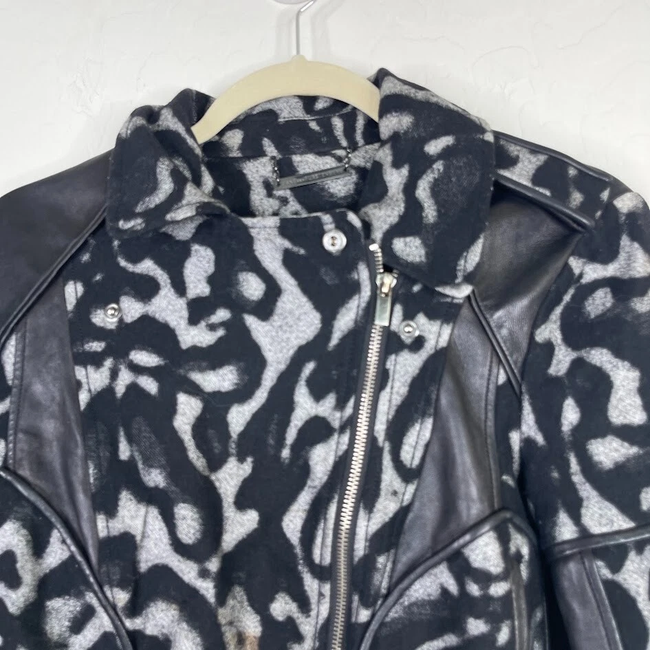 Chaqueta de Moto Diane VonFurstenberg Talla 4 Theodora Cuero Lana Estampado Animal Cremallera Foto 2 de 4