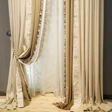 luxury French beige coffee velvet thick cloth blackout curtain tulle drape C925