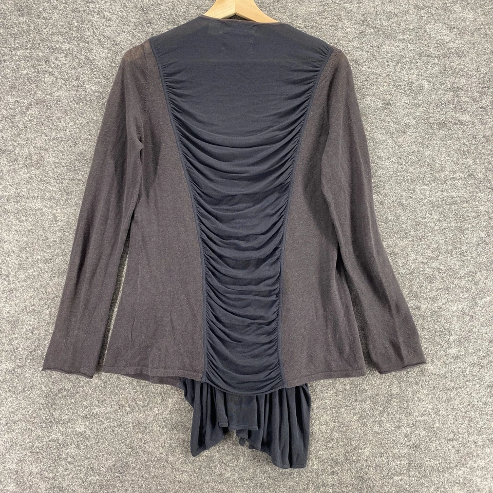 Blusa Ginebra Mujer S Pequeña Gris Cuello en V Manga Larga Lino Reunido Informal Foto 2 de 4