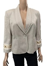 Woman One Front Button Blazer 3/4 Sleeve Front Pockets Oatmeal Size 10