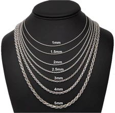 Rhodium Plated Solid 925 Sterling Silver Twisted Rope Link Chain Multiple Option