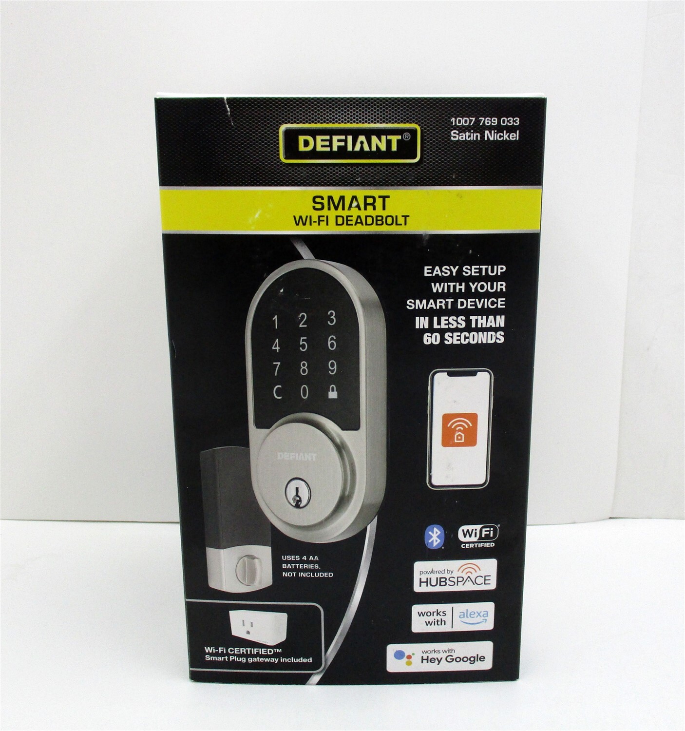 Defiant Round Satin Nickel Smart Wi-Fi Deadbolt with Hubspace Connectivity  