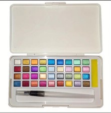 Xileyw Art Supply 36 Pearlescent Watercolor Paint Set w/Brush Pen, Sponge NEW