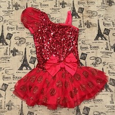 WEISSMAN Dance Costume One Shoulder Red Sequins Tutu Dress Size IC