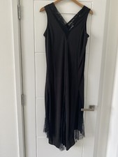 Zara Black V neck Asymmetrical Dress With Lace Details Size S