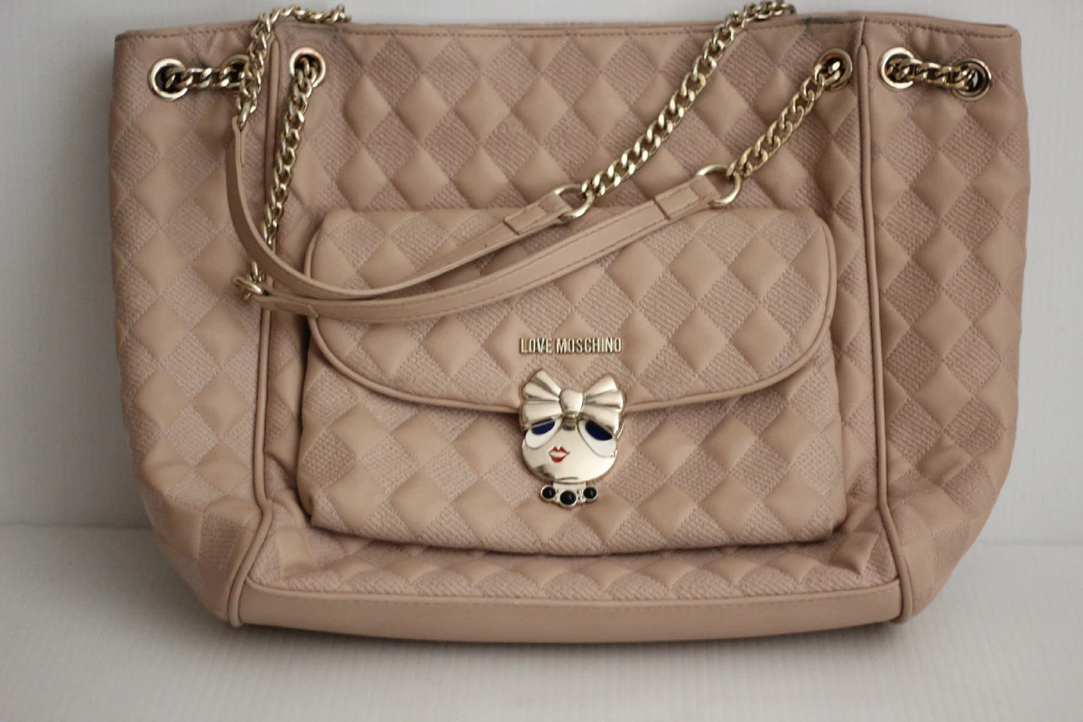 Love Moschino Quilted Love Bow Girl Tote Shoulder Handbag Beige
