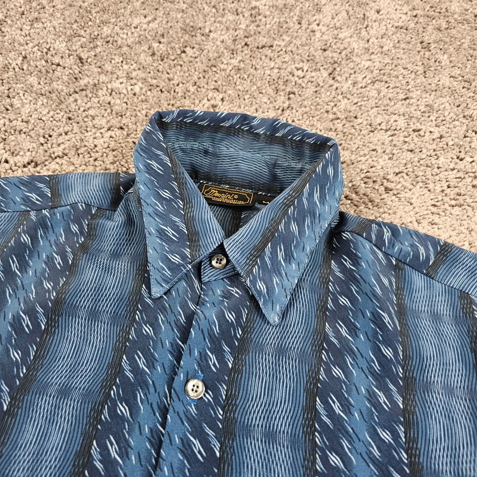 VINTAGE Monzini Shirt Mens Medium M Blue Abstract Short Sleeve Breathable USA - Image 2 of 4
