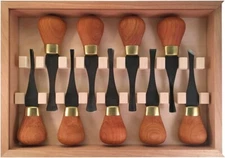 Flexcut FRP405 Cherry Wood Handle Deluxe Wood Carving Set w/Wooden Storage Box
