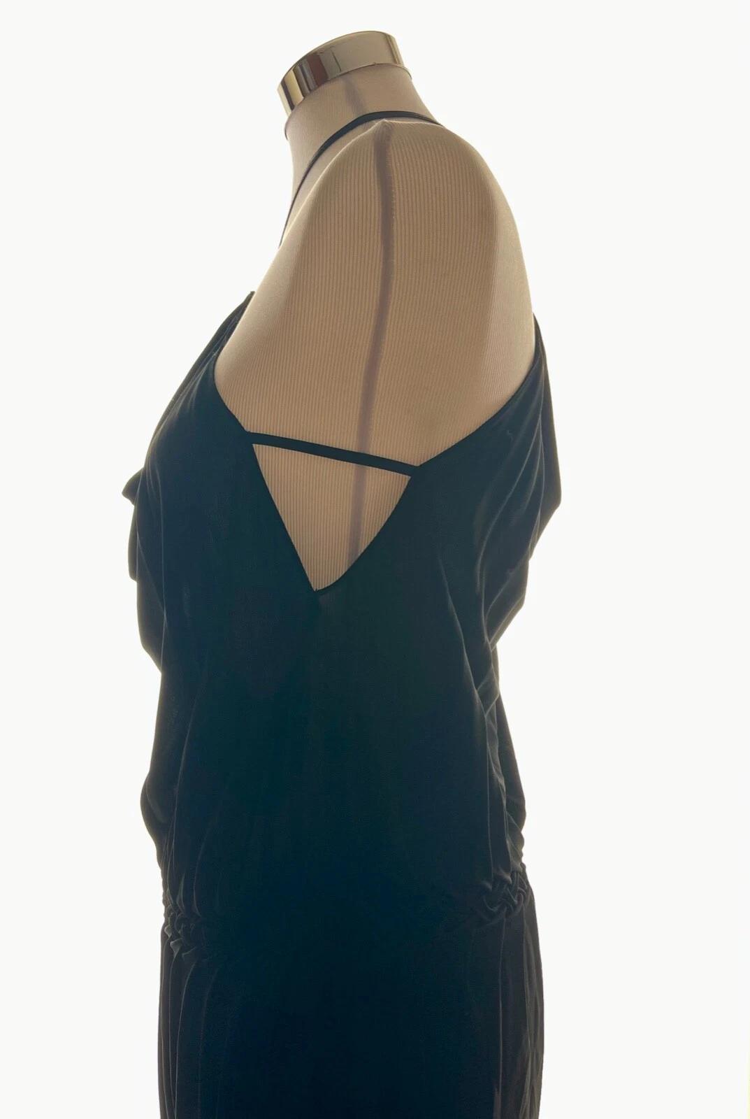 ALEXANDER WANG Black Jersey Leather Trim Halter Column Maxi Size 10 NWT $795