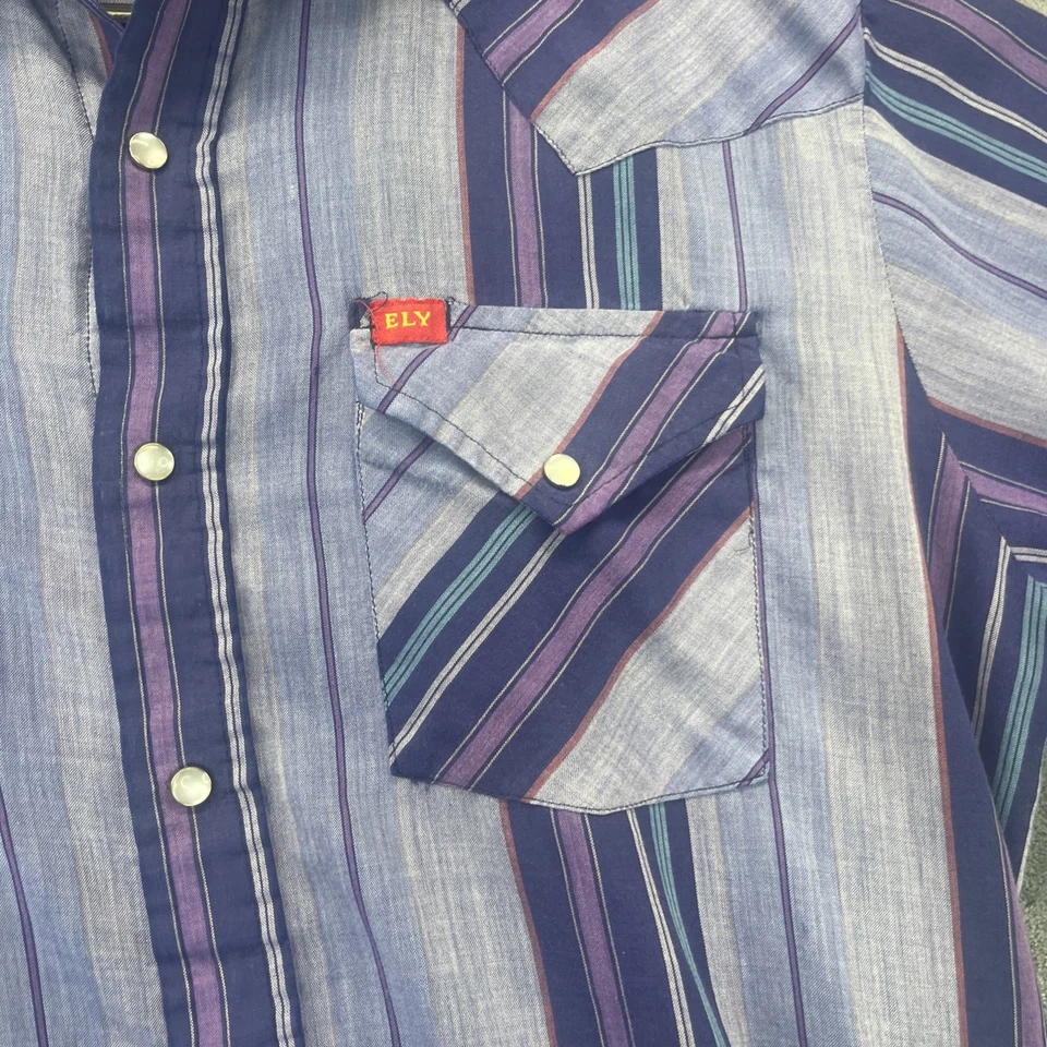 Camisa Corta Ely Plains Vintage Western Rayas Perla A Presión L Fly Landman Púrpura Foto 3 de 4