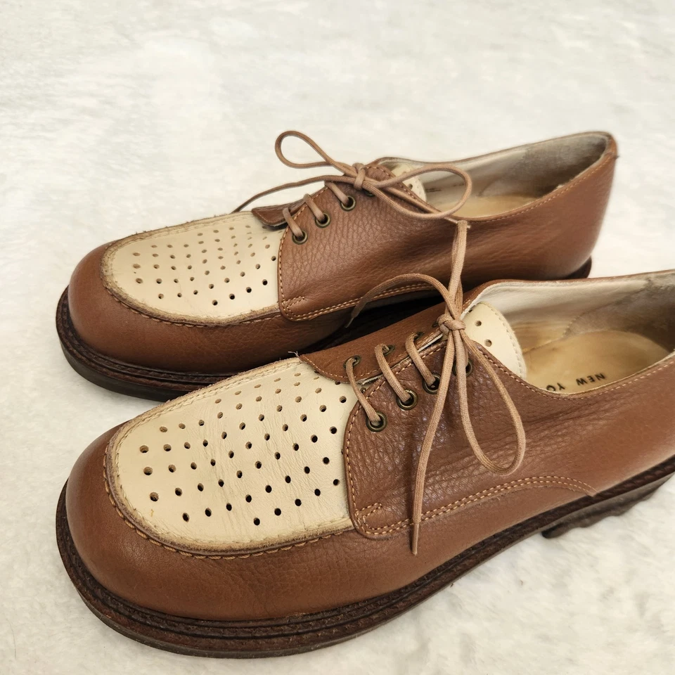 Винтажный Giraudon Sport Нью-Йорк штепсельная вилка зажим подошва перфорированный Оксфорд шнурует вверх женщин 40 9 - Изображение 2 из 4