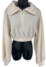 BDG Urban Outfitters Women  s Cropped Sherpa 1/2 Zip Pullover Cream Sz M Comfy
