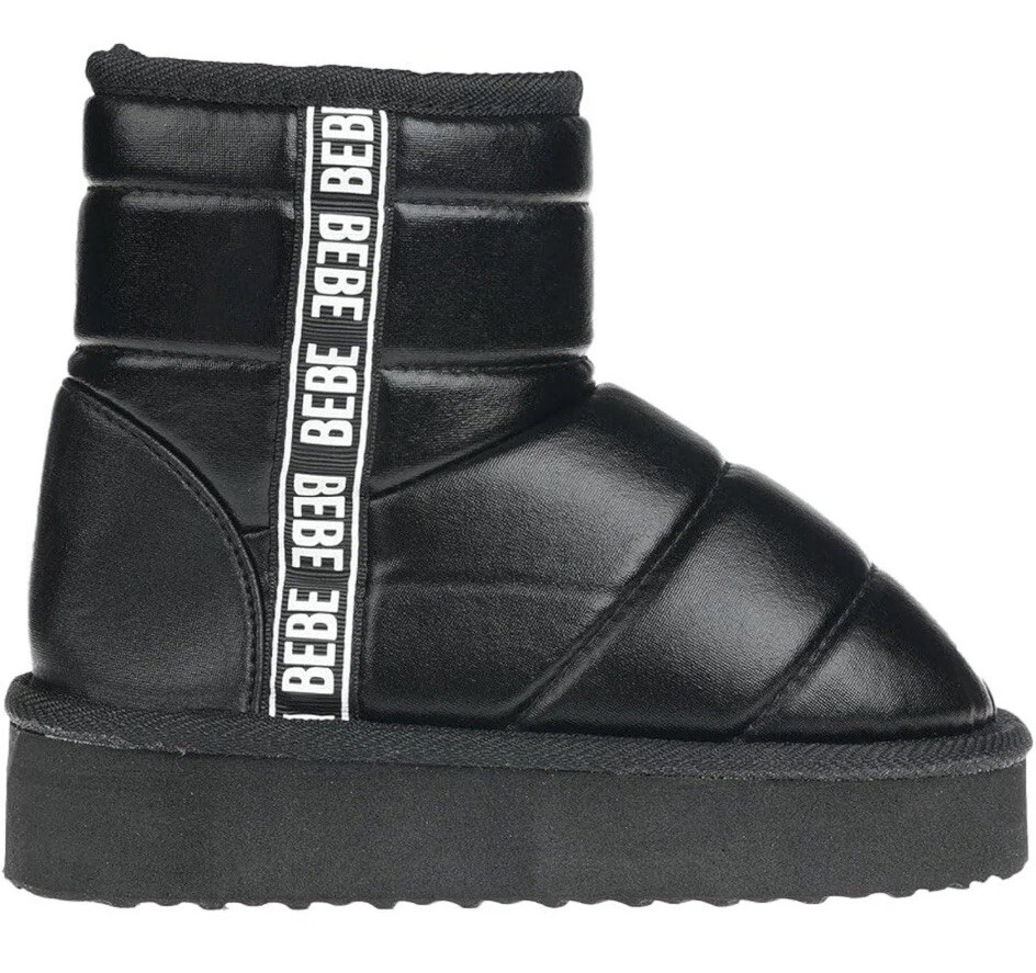 Bebe Girls Cozy Ankle Snow Boots Black Logo Strap Winter Boots Size 4 Kids image 3