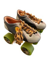 Viva Vintage Quad Roller Skates Leather Racer 65mm 80A Green Wheels Retro EUC S1
