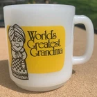 Vintage World’s Greatest Grandma Milk Glass Glasbake Coffee Mug Cup White