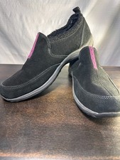 Easy Spirit Women's Traveltime Black Suede Slip-On Comfort Shoes with Pink Strip